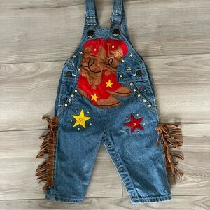 Vintage OshKosh B'gosh Marsha Denim Overalls Cowboy Fringe Applique NO SIZE